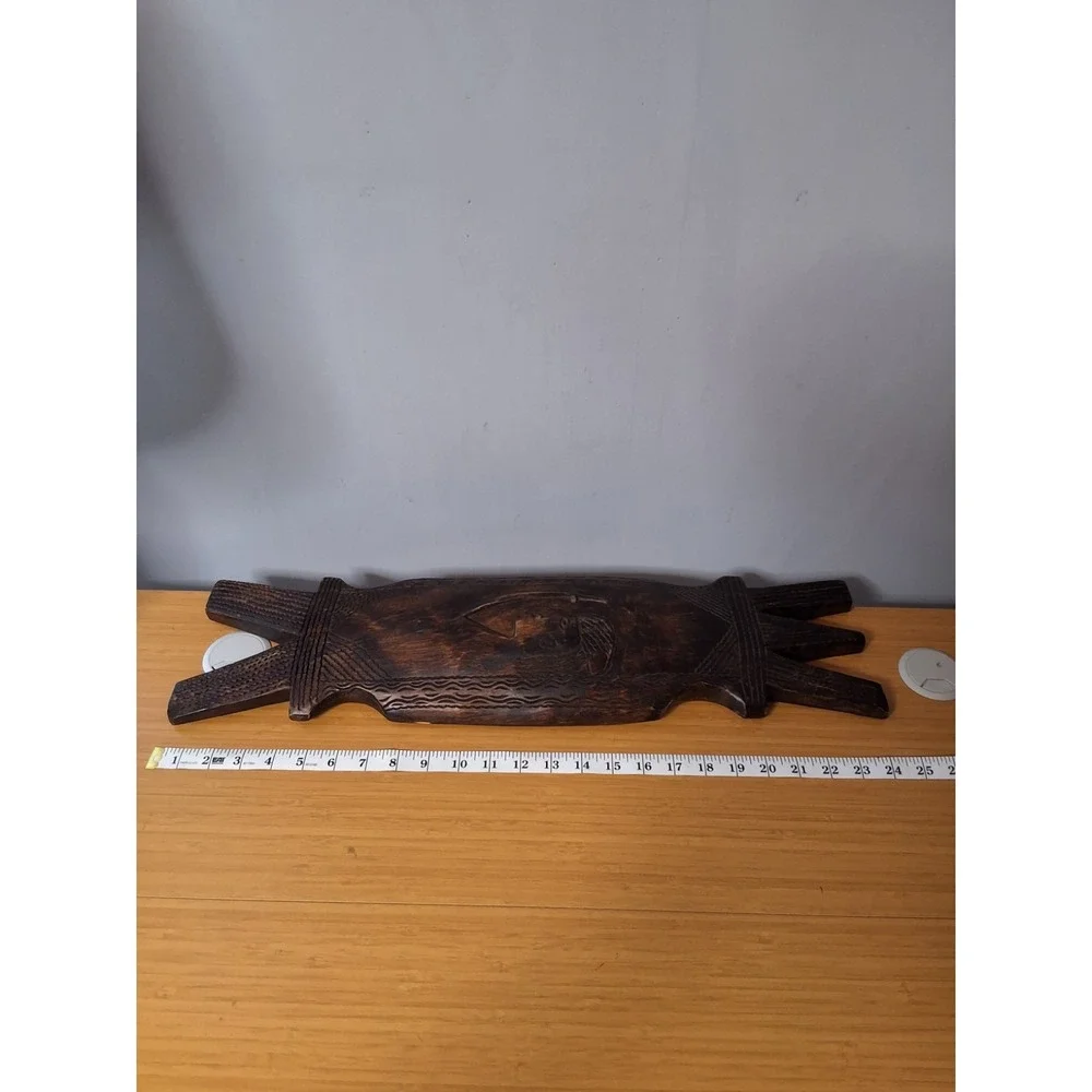 Vintage Hand-Carved Wooden Decorative Shield. Used For Defense Or Ceremonies